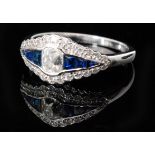 An 18ct white gold sapphire and diamond ring,