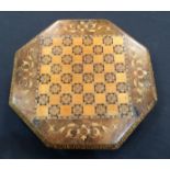 A Victorian walnut marquetry work box of octagonal form,