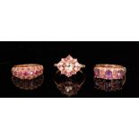 A 9ct amethyst and pink tourmaline cluster ring,