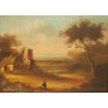 ENGLISH SCHOOL (19TH CENTURY) - Church in landscape setting with figure on pathway to the fore,