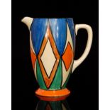 A large Clarice Cliff Diamonds Variant Coronet shape jug circa 1930,