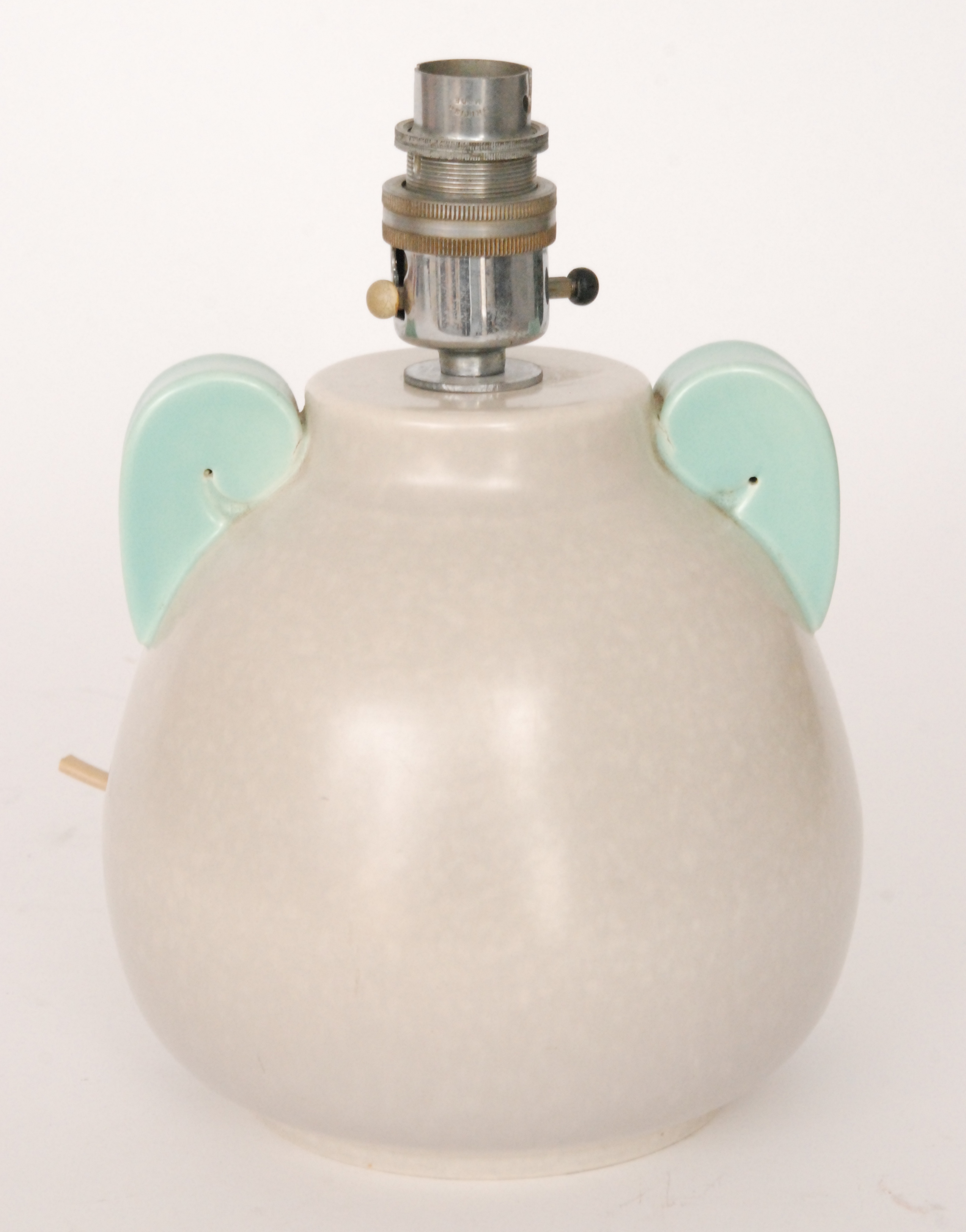 A Poole Pottery twin-tone shape 768-A Art Deco lamp base of ovoid form with twin curled handles,