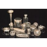 Seven various silver topped toilet jars, trinket boxes and scent bottles,