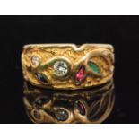 A modern 18ct multi gem ring,