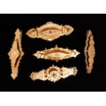 A group of five sweetheart brooches, four stone set with diamonds and seed pearls,