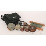 Fishing- An Alcocks Aerialite brown bakelite reel together with two other fly reels,