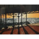 DAVID HOUSE (CONTEMPORARY) - 'Brighton, West Pier at sunset', linocut,