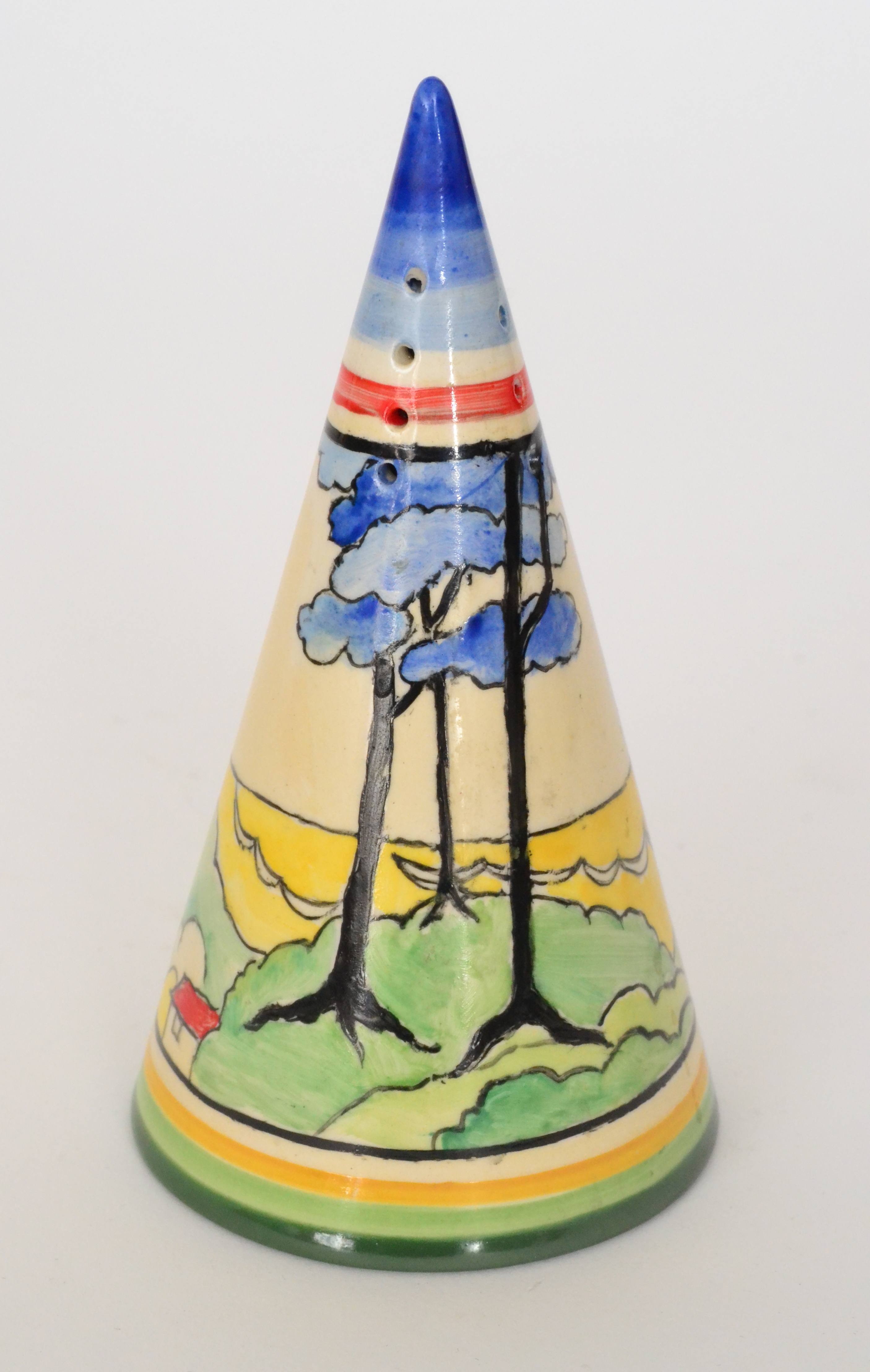 A Terry Abbots tribute conical sugar sifter decorated in the Blue Firs pattern,