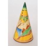 A tribute conical sugar sifter hand painted by Terry Abbots in the Secrets design,