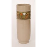 A Poole Pottery Olympus range cylinder vase decorated by Debbie Leroy with a band of orange fruit