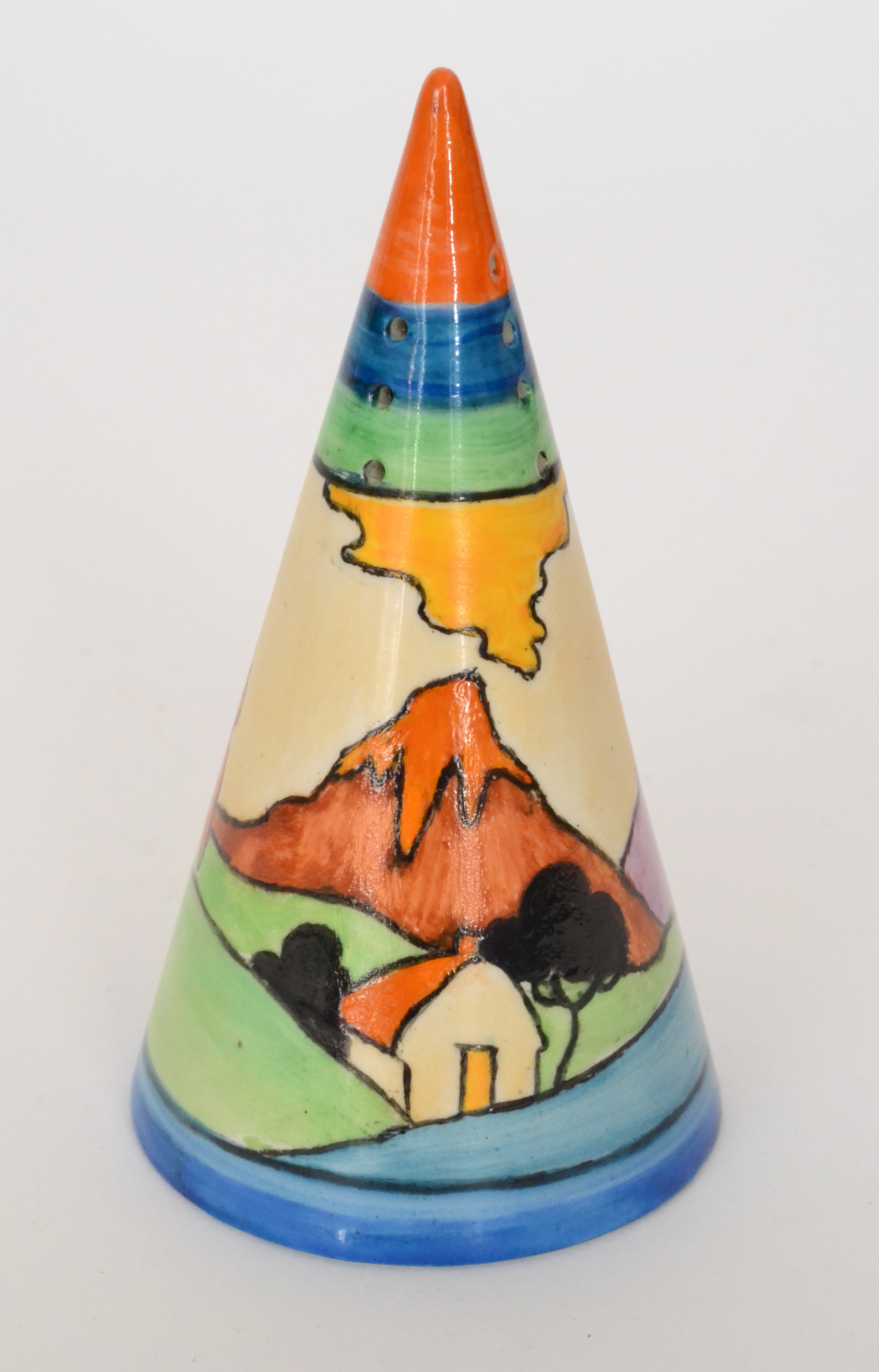 A Terry Abbots tribute conical sugar sifter decorated in the Mountain pattern,
