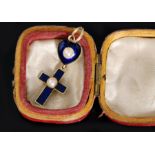 An early 19th Century gold seed pearl set memorial pendant modelled as a cross and heart with blue