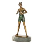 A reproduction Art Deco style bronze figure after Bruno Zach modelled as a female bather,