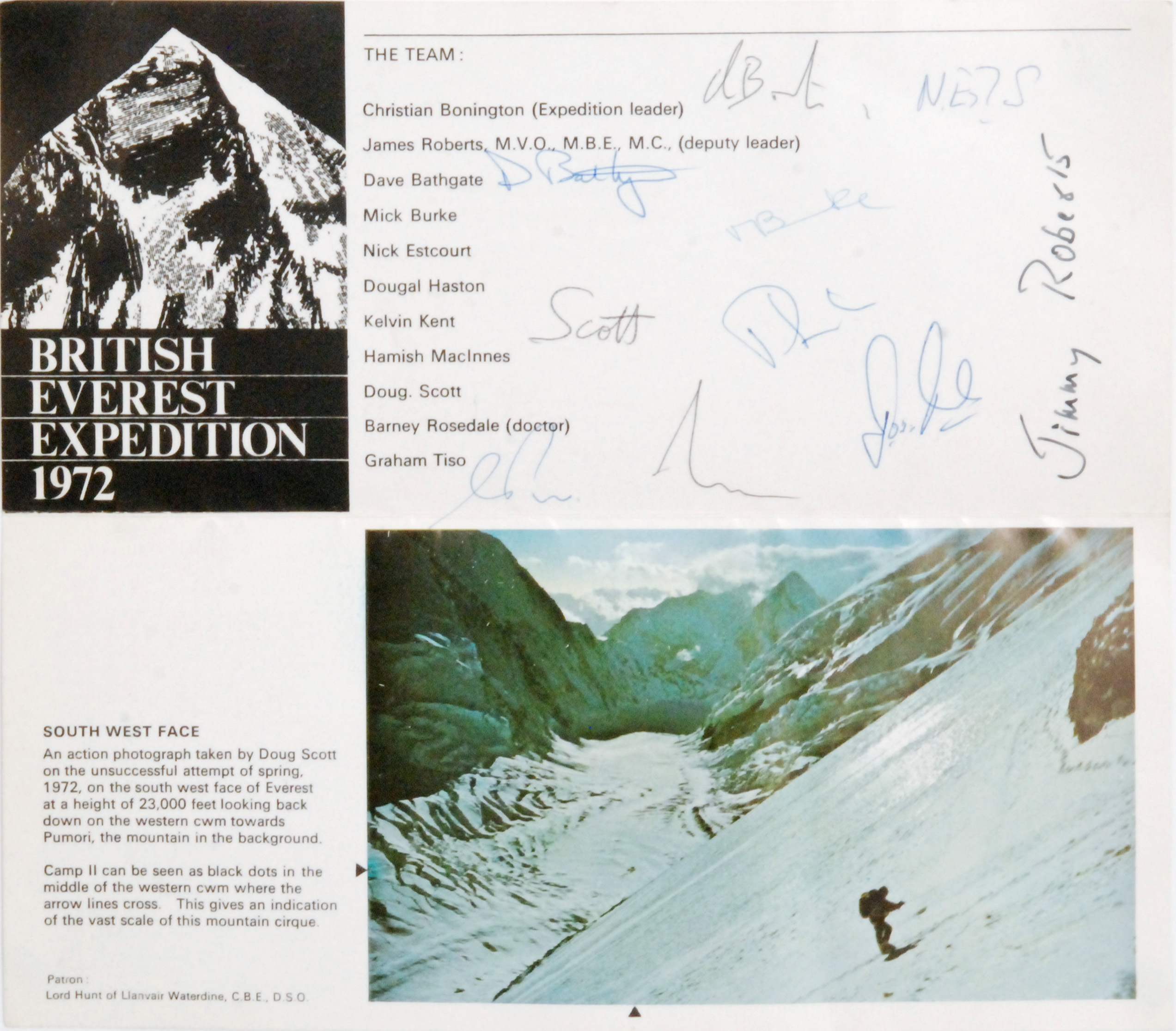 A pamphlet signed by the 1972 British Everest Expedition team led by Chris Bonington,