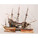 Three 20th Century scale models of the Golden Hind,