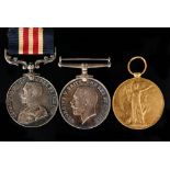 A First World War medal group comprising British War, Victory and Military Medals to 482521 Cpl H.C.
