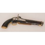 A 19th Century East India Company percussion holster pistol with ram rod brass trigger guard and