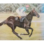 A collection of five signed horse racing prints to include Pat Eddy, Roy Miller 36/500,