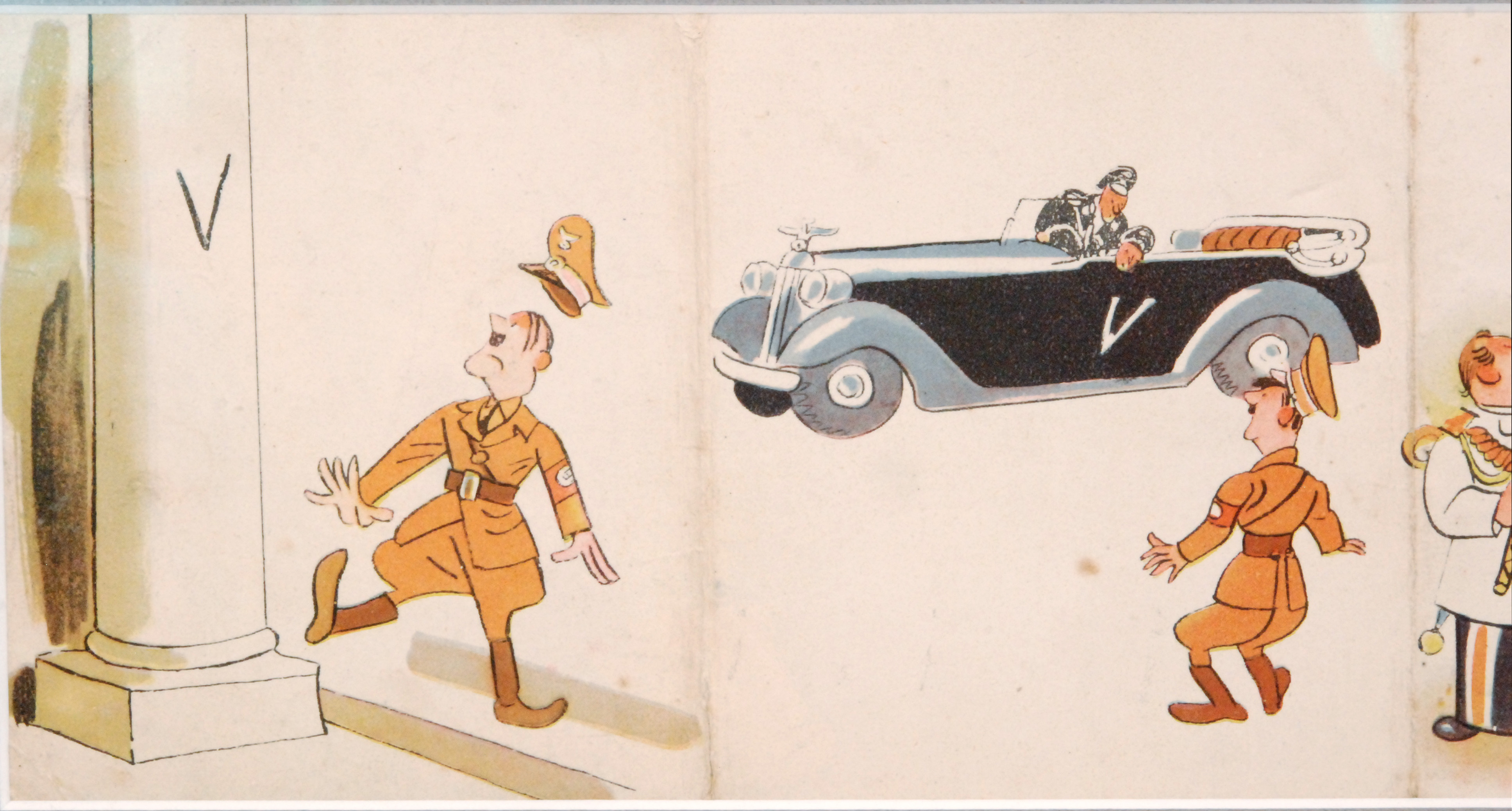 A Second World War ten fold paper propaganda cartoon depicting Hitler being taunted by defeat with - Image 2 of 5