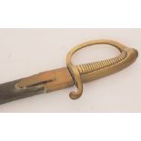 A 19th Century French naval short sword with brass ribbed D shaped knuckle guard and mounted