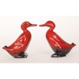 Two Royal Doulton flambe ducks, each with printed marks, height 6.