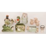 A collection of assorted Victorian farings each modelled with pigs to include a train and carriage,