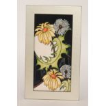 A Moorcroft Pottery framed rectangular plaque decorated in the Daisy May pattern designed by Kerry