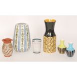 A small collection of assorted mid 20th Century vases to include a studio pottery example with