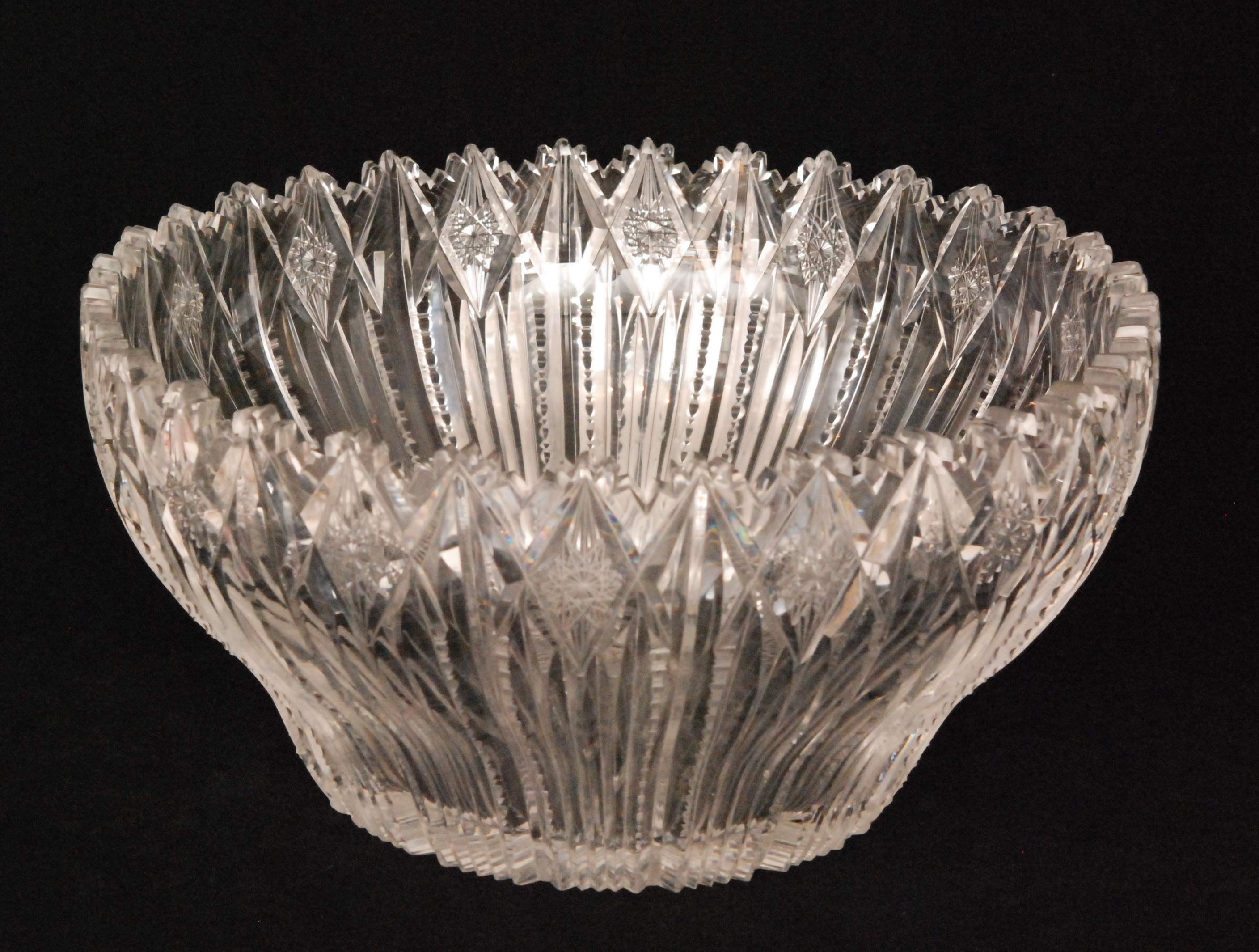 A large late 19th to early 20th Century Continental crystal glass bowl of flared circular form,
