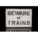 A cast iron railway sign Beware Of Trains, 35cm x 49cm,