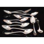 Ten 19th Century French silver plated table spoons, Old Baguette pattern,