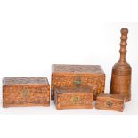 A set of four 20th Century Chinese carved camphorwood storage boxes, the largest 30cm,