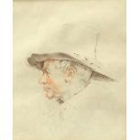 AFTER CORNELIS PLOOS VAN AMSTEL - Study of a man wearing a tall hat, soft ground etching, framed,