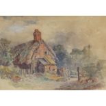 ENGLISH SCHOOL (MID 19TH CENTURY) - An old thatched cottage, watercolour, signed with monogram 'S.H.