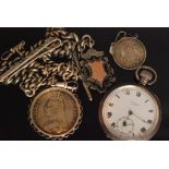 An Edwardian hallmarked silver open faced crown wind fob watch,