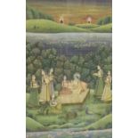 INDIAN SCHOOL (20TH CENTURY) - A prince with his lover in a garden, gouache, framed,