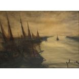 FRENCH SCHOOL (EARLY 20TH CENTURY) - Harbour scene at dusk, watercolour, signed indistinctly,