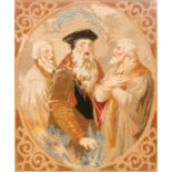 A 19th Century woolwork picture depicting Thomas Cranmer and bishops,