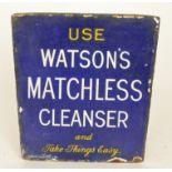 An early 20th Century double sided enamel advertising sign for 'Use Watson's Matchless Cleanser and