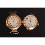 An early 20th Century hallmarked 9ct wrist watch with white enamel dial,