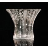 A 1930s Stuart cut glass vase of flared form with cut linear panels, stylised flowers and foliage,