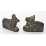 A pair of Indian carved stone studies of Nandi (bull), lengths 5cm.