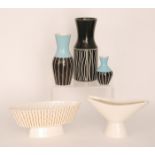 A small collection of assorted Hornsea wares to include a vase with carved white wavy decoration,