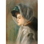 ENGLISH SCHOOL (EARLY 20TH CENTURY) - Portrait of a young lady wearing a head scarf, pastel drawing,