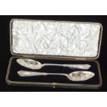 A late 19th Century EPNS cased set of two spoons,