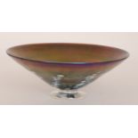 A late 20th Century studio glass bowl by Siddy Langley of footed conical form decorated with white