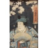 ATTRIBUTED TO UTAGAWA KUNISADA (1786-1865) - Actor with open fan, wood block print, framed,