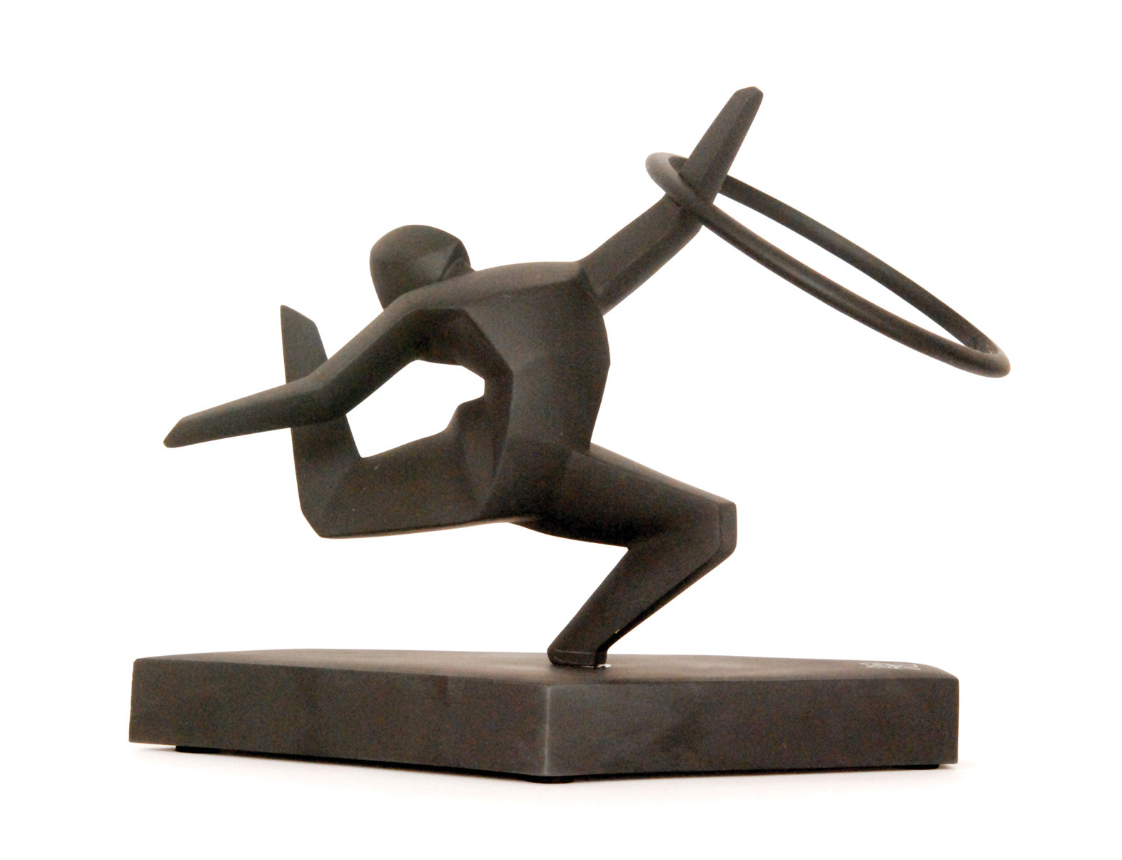 A boxed Royal Doulton black basalt figure of a stylised gymnast, made for the London 2012 Olympics,