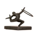 A boxed Royal Doulton black basalt figure of a stylised gymnast, made for the London 2012 Olympics,