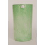 A 1930s Nazeing tumbler vase of cylindrical form, cased in clear crystal over a mottled tonal green,